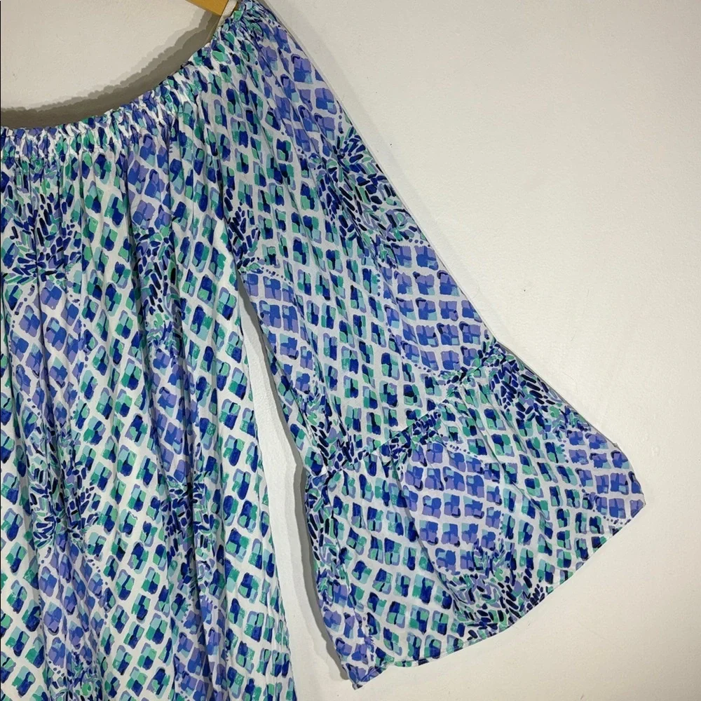 Lilly Pulitzer Nevie Off The Shoulder blue pineapple Dress size medium - Picture 4 of 13